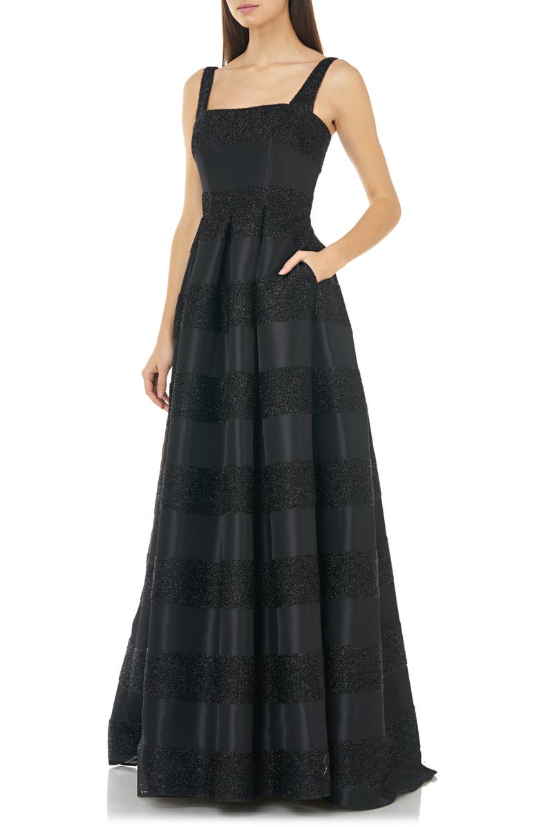 Carmen Marc Valvo Infusion Glitter Stripe Ballgown, Alternate, color, 