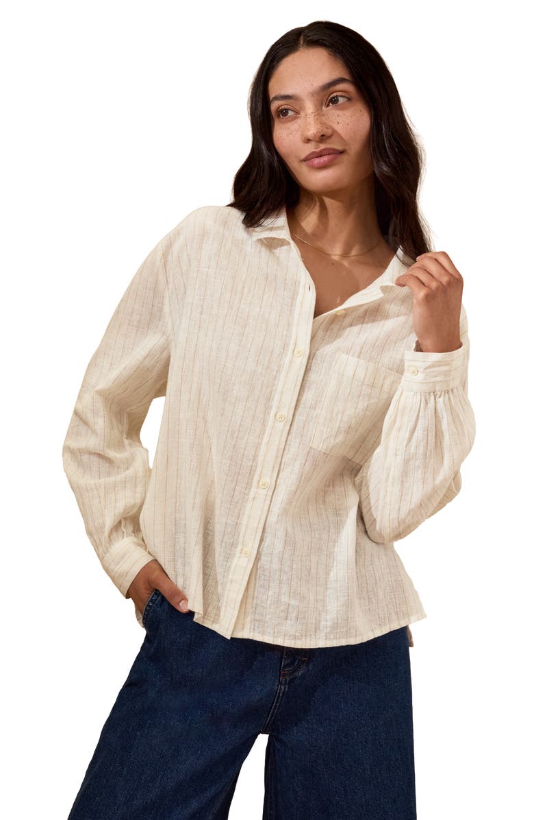 Celtic & Co. Draped Boxy Collared Shirt, Alternate, color, Ecru Pinstripe
