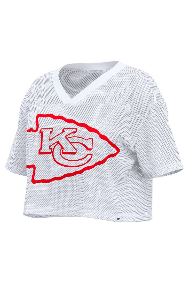 Women's Fanatics White Kansas City Chiefs Oversized Mesh Cropped V-Neck Jersey, Alternate, color, White