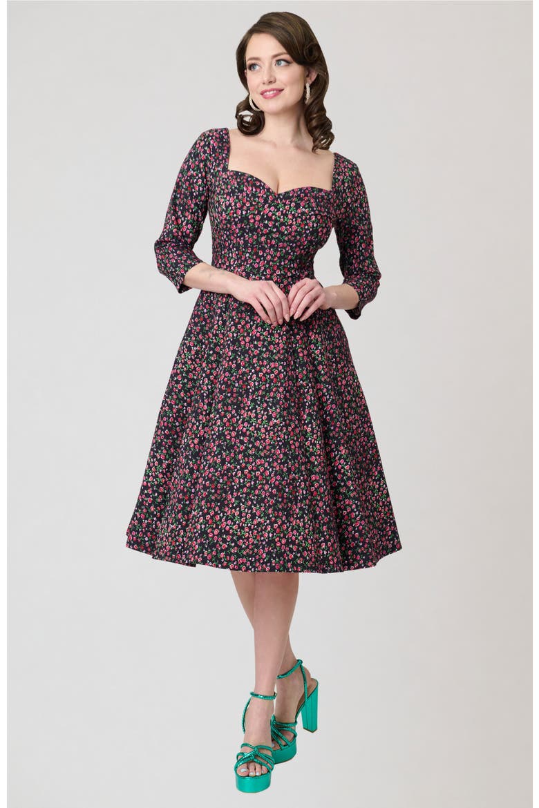 Pleated Bust Swing Dress, Alternate, color, Blue Green w/ Dragonfly Brooch