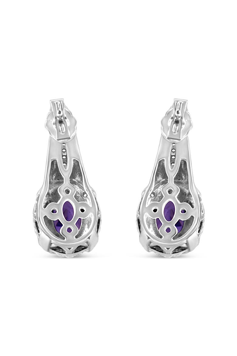 Silver Purple Amethyst and Diamond Accent Art Deco Style Dangle Earrings, Alternate, color, White