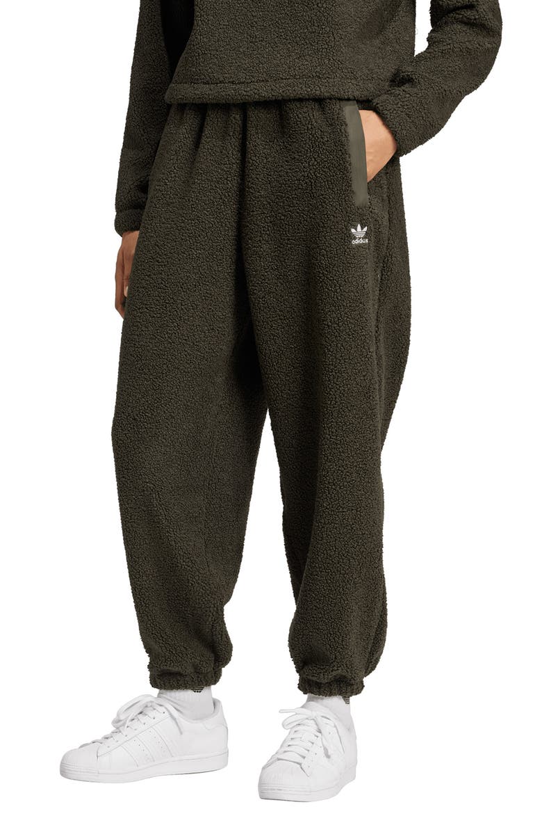 adidas Originals Recycled Polyester Teddy Fleece Track Pants, Main, color, Shadow Olive