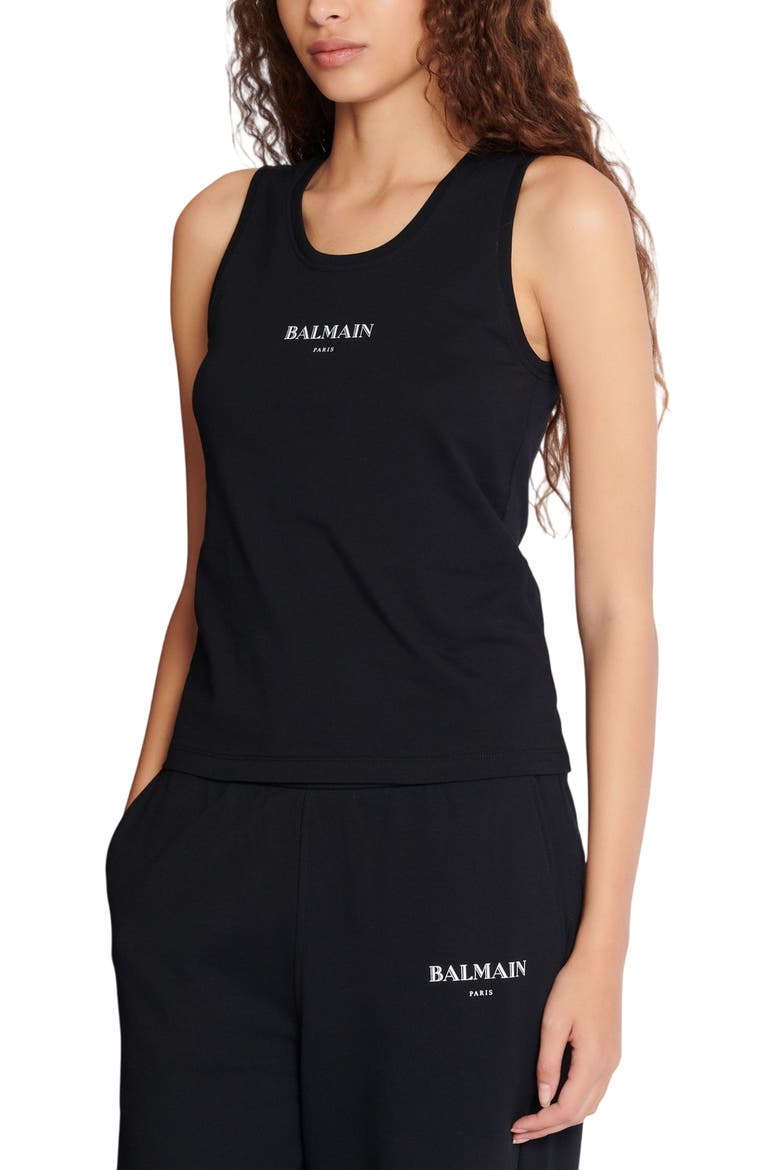 Tank Top with Balmain Print, Alternate, color, black