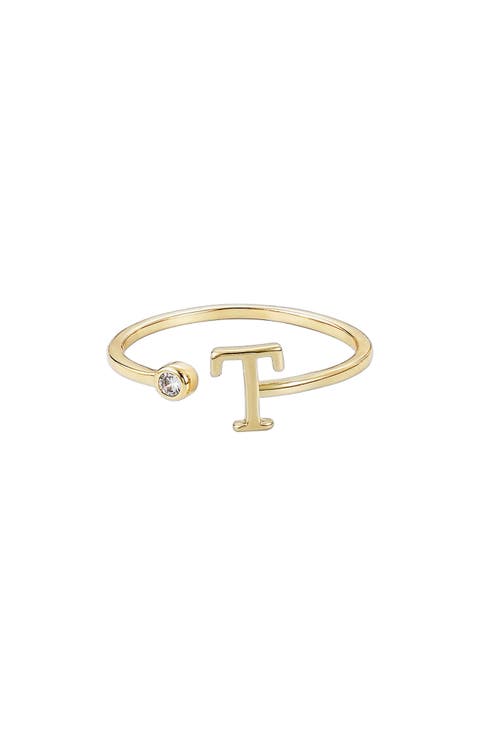 CZ & Initial Open Band Ring