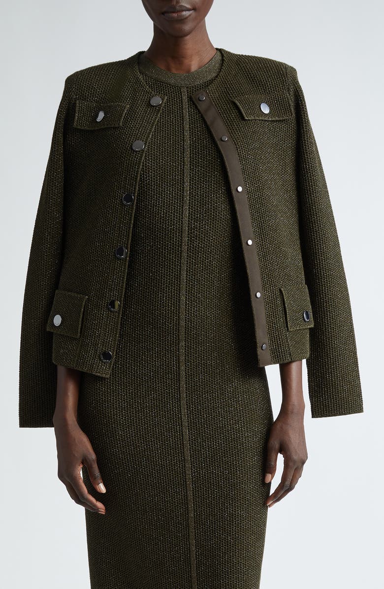 St. John Collection Two-Layer Stretch Mesh Crop Jacket, Main, color,