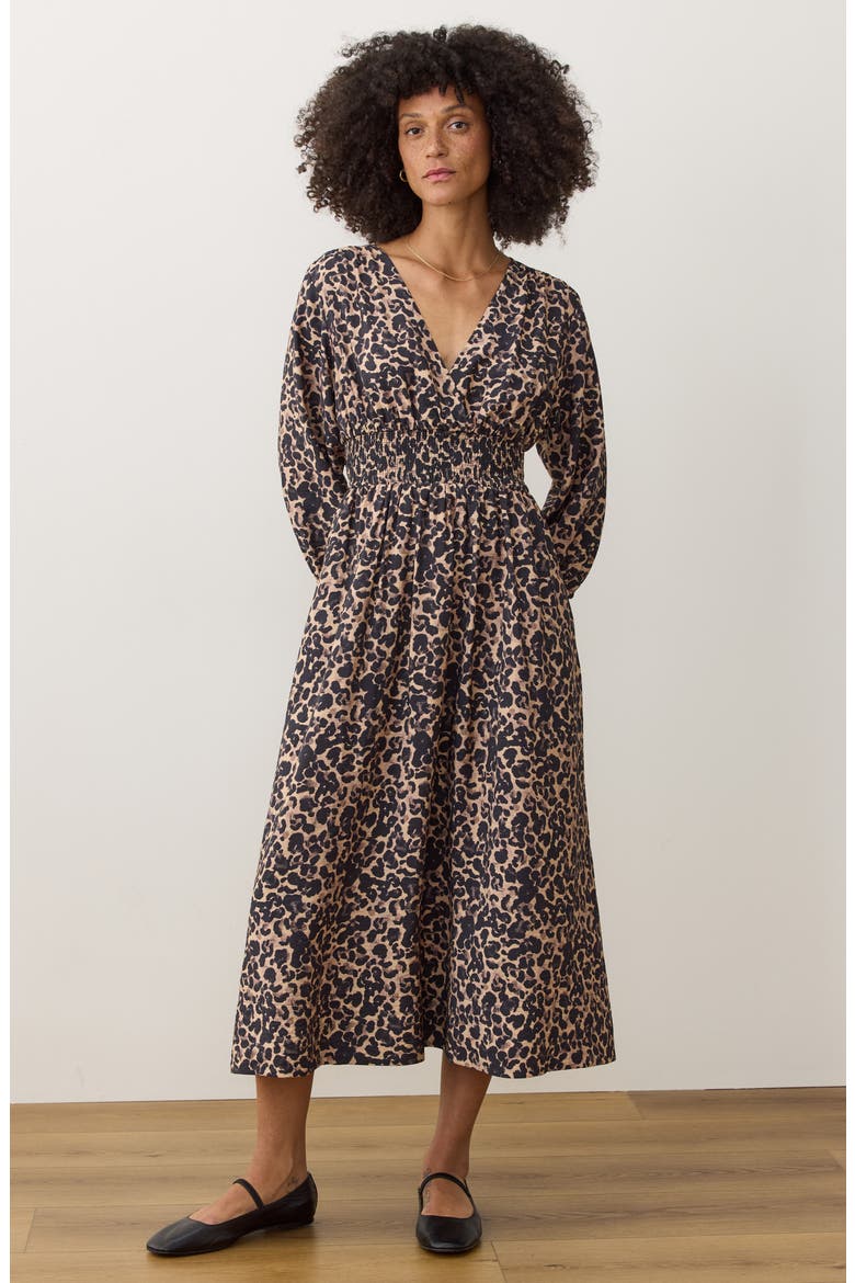 leopard long sleeve midi dress Leopard Print Square Neck Long Sleeve Midi Dress