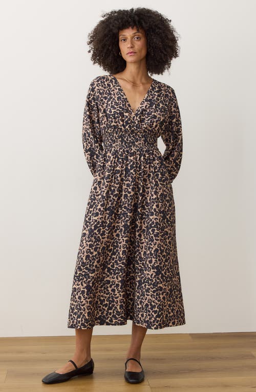 Marine Layer Daphne Leopard Long Sleeve Maxi Dress In Multi