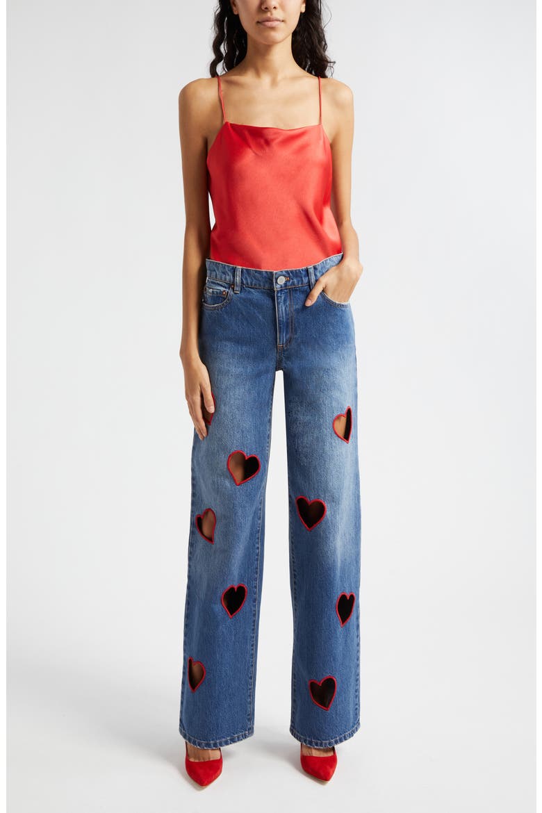 ALICE + OLIVIA Karrie Embroidered Heart Cutout Nonstretch Jeans