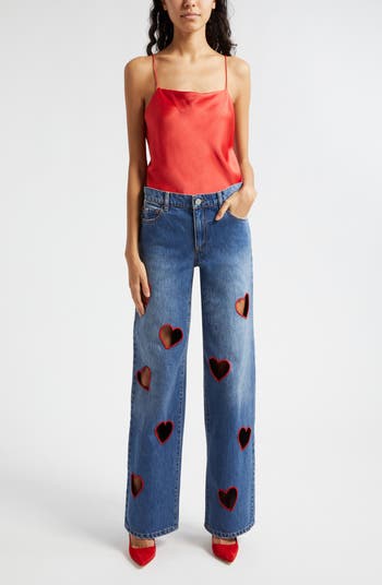 Alice + Olivia Karrie Embroidered Heart Cutout Nonstretch Jeans