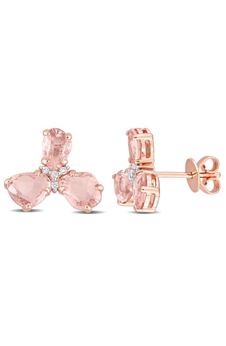 Julianna B. Sapphire & Diamond 3-Stone Stud Earrings, Main, color, Pink Sapphire/Rose Gold