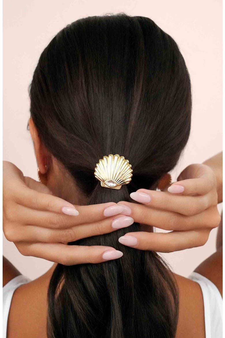 Scallop Shell Ponytail Holder, Alternate, color, GOLD