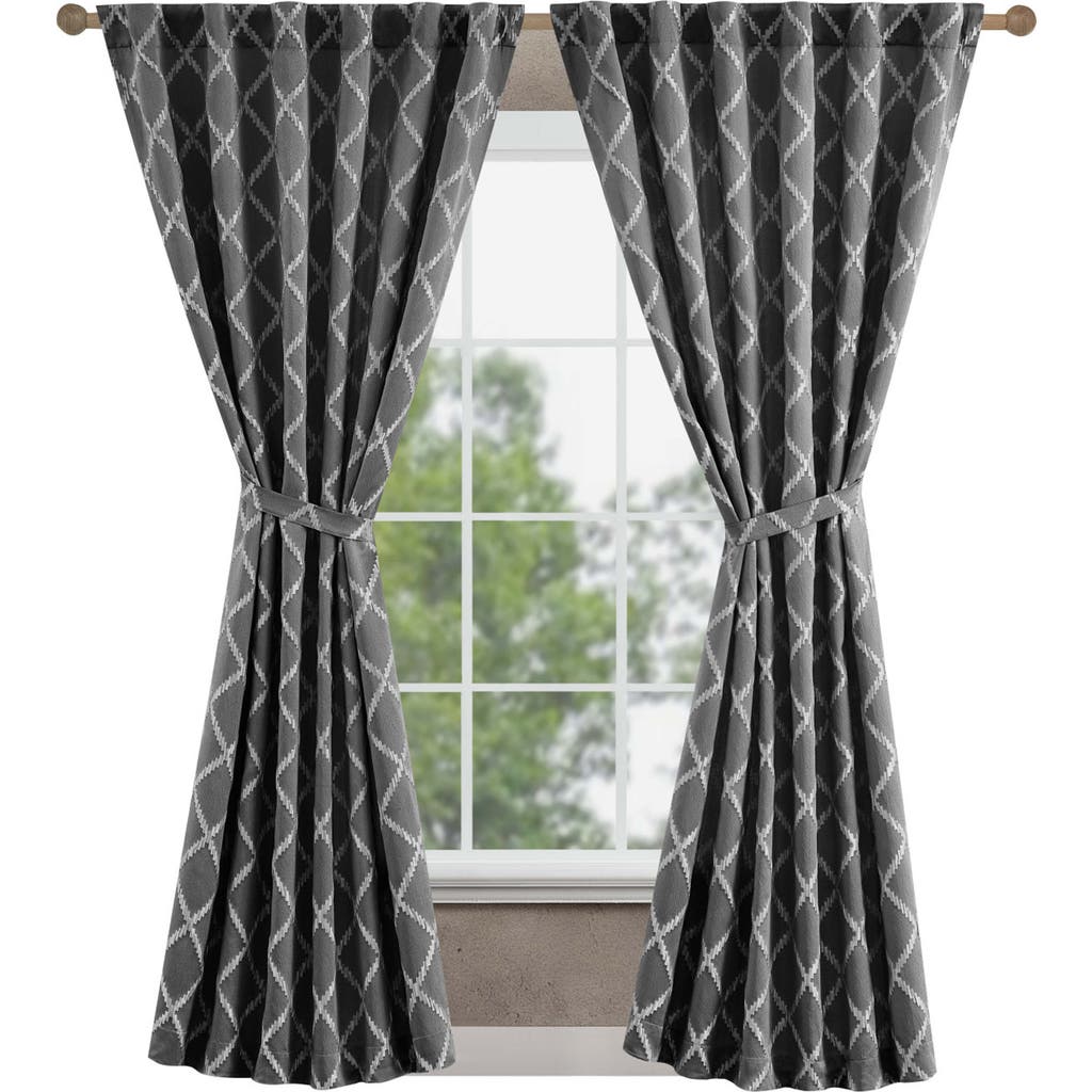 Jessica Simpson Lynee Geometric Satin Jacquard Blackout Curtains In Grey
