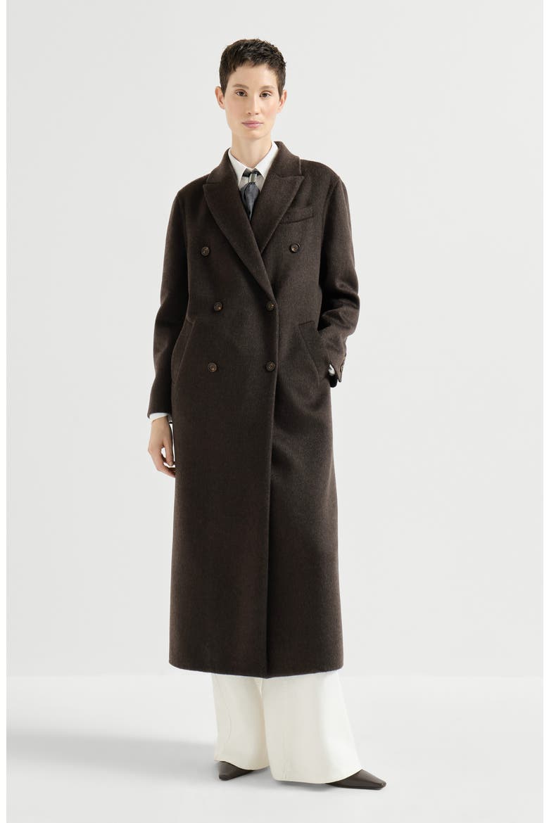 Hand-crafted coat in cashmere double beaver cloth with monili, Main, color, Brown