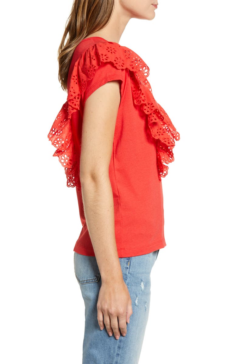 Rachel Parcell Eyelet Ruffle Tee, Alternate, color, 