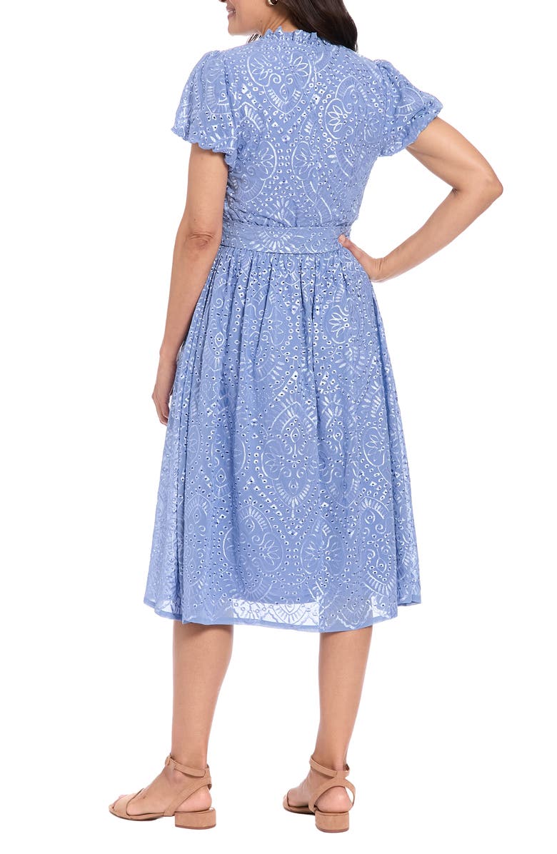 London Times Eyelet Tie Waist Midi Dress, Alternate, color, Blue