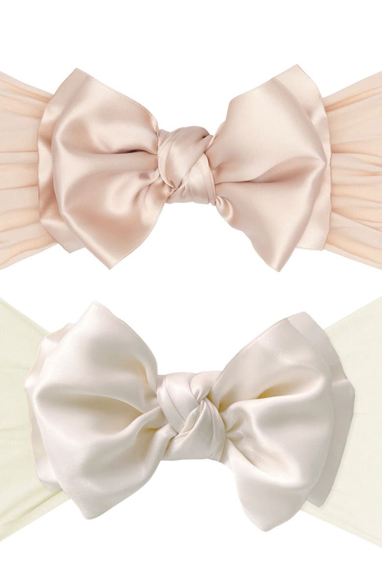 Baby Bling 2-Pack Fab Bow Satin Headbands, Main, color, Petal Oatmeal