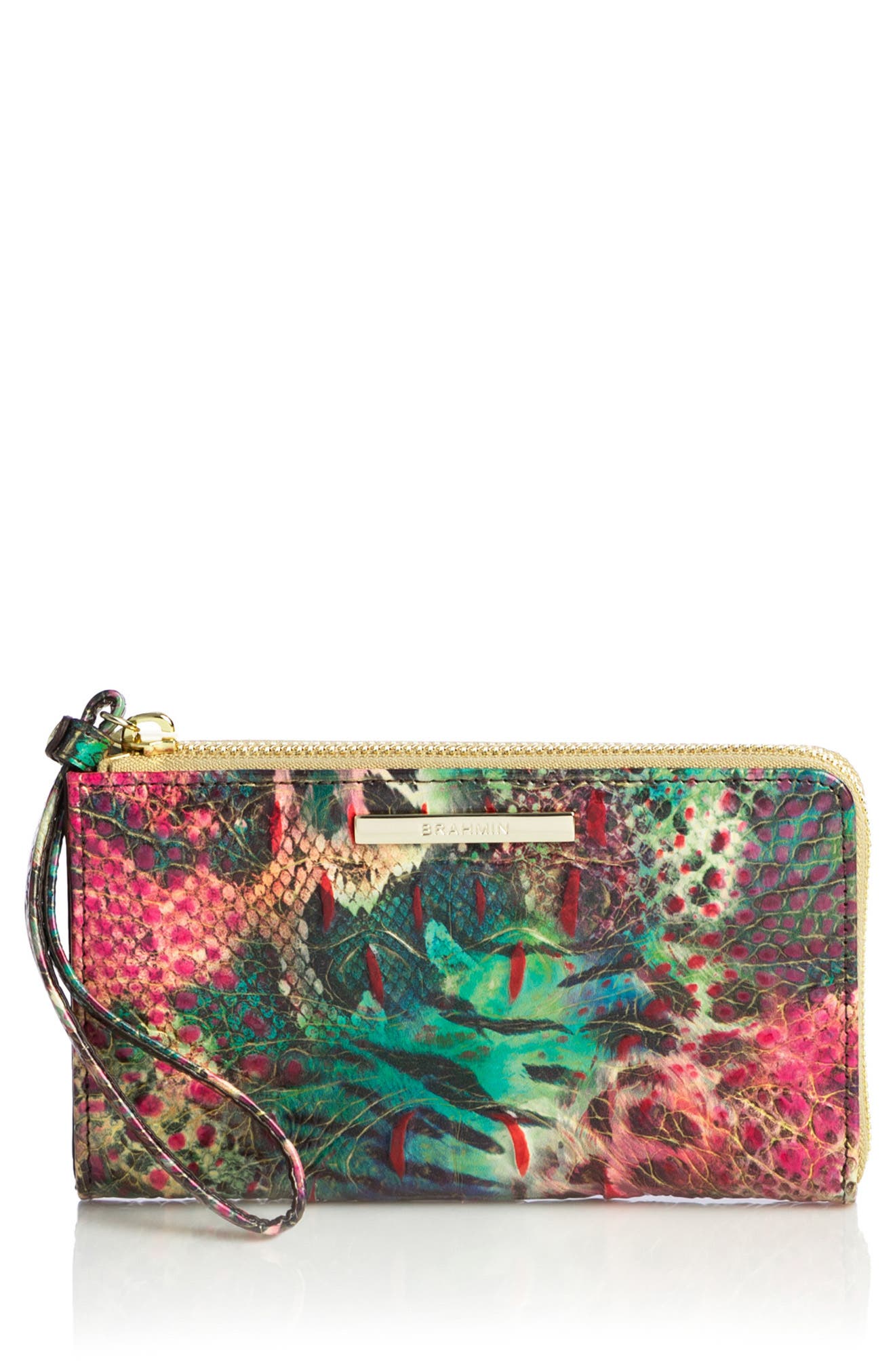 Brahmin Corie Animal Print Croc Embossed Leather Wallet, Main, color, 