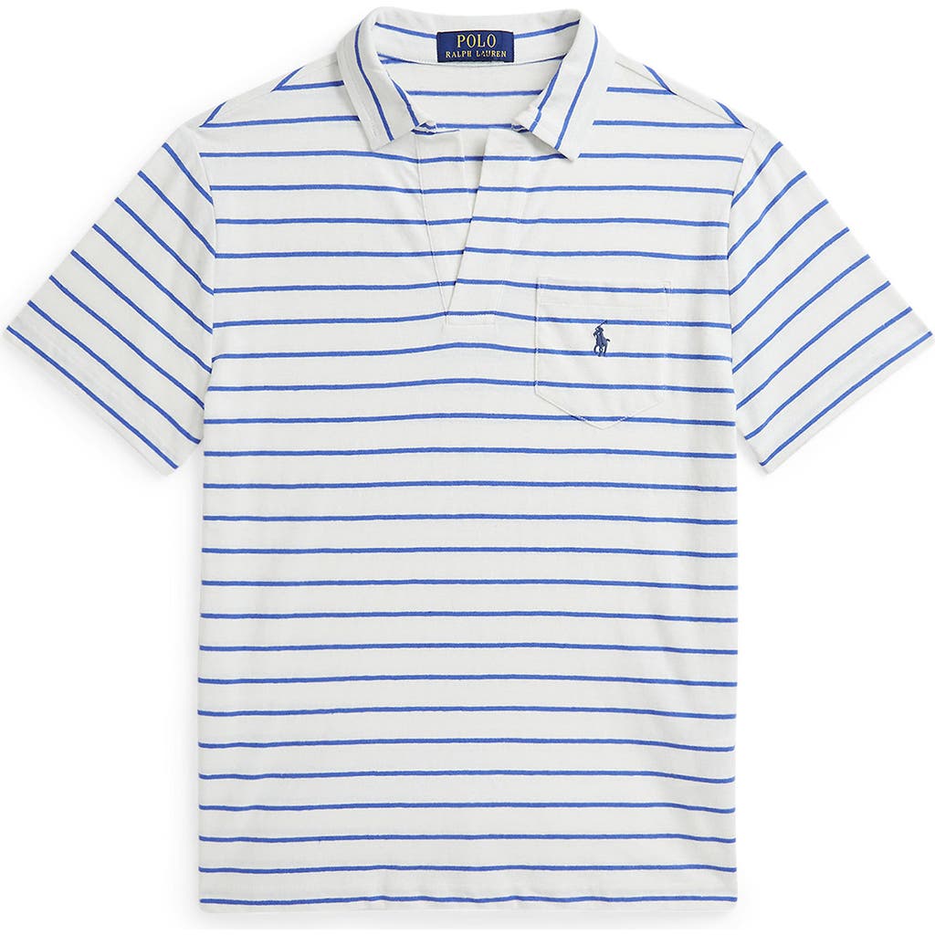 Polo Ralph Lauren Striped Cotton-linen Polo Shirt In Deckwash White/scottsdale B