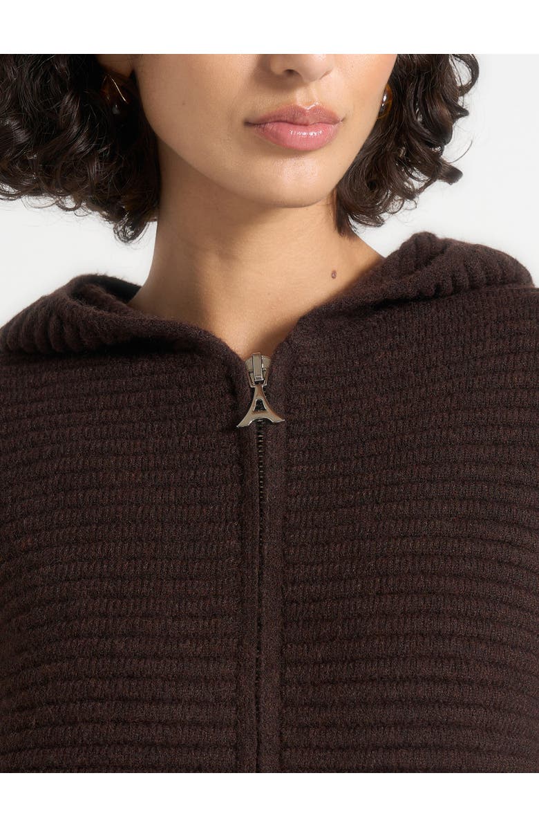 Manière De Voir Eden Ribbed Knit Zip Hoodie, Alternate, color, Brown