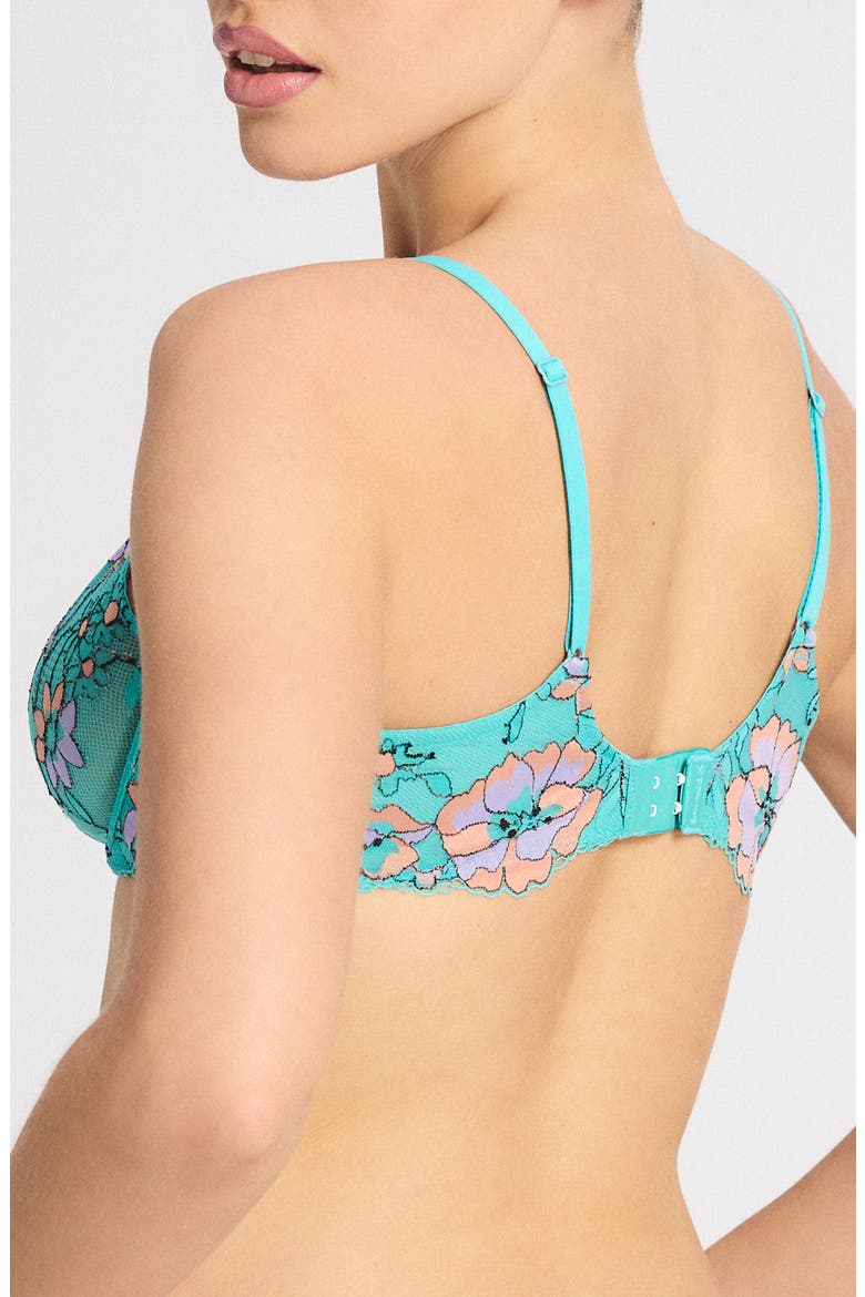 Floral Trip Lace Unlined Plunge Bra, Alternate, color, TEAL THUNDER
