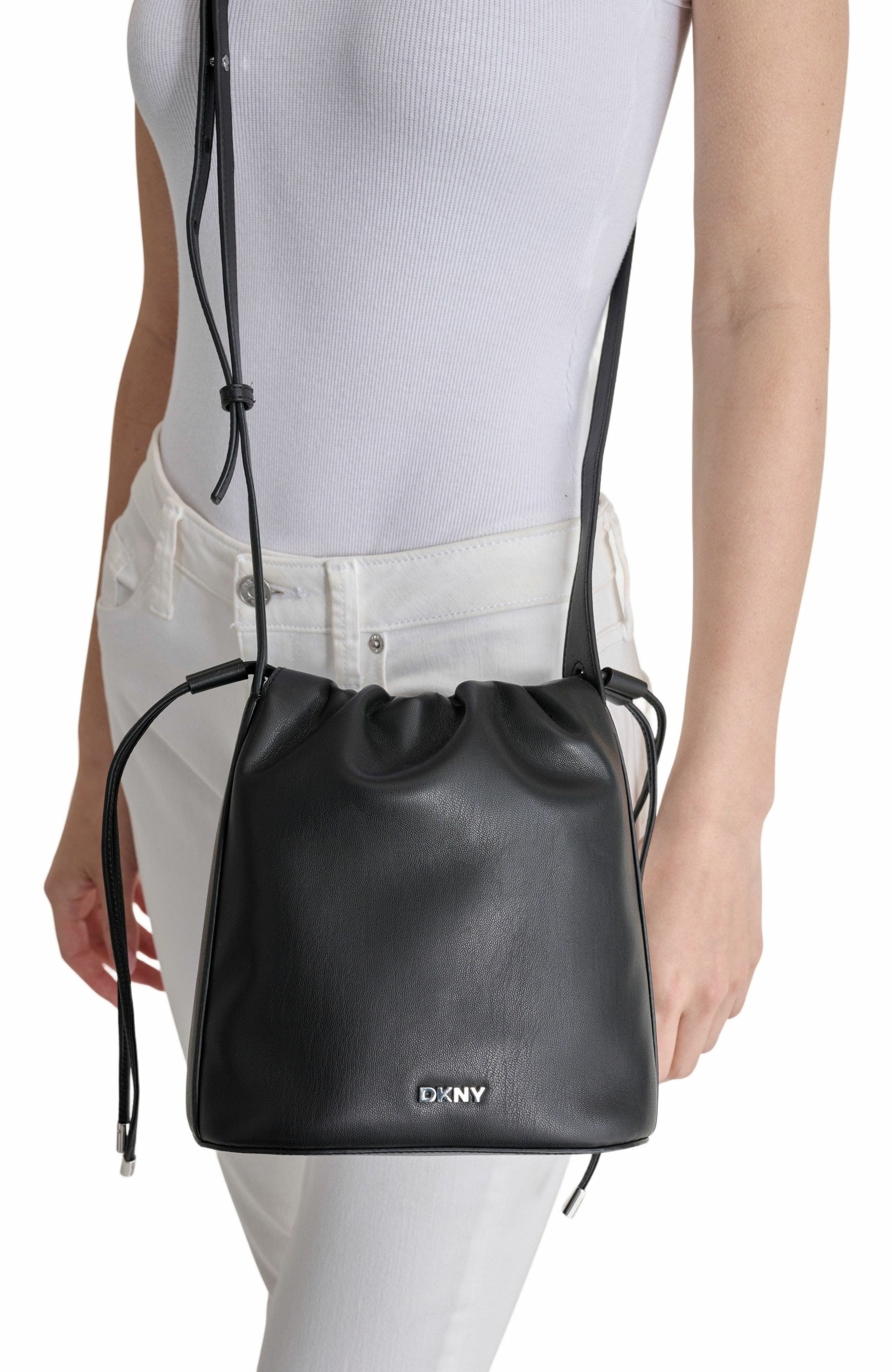 DKNY Channing Small Drawstring Bag, Alternate, color, Black/Silver