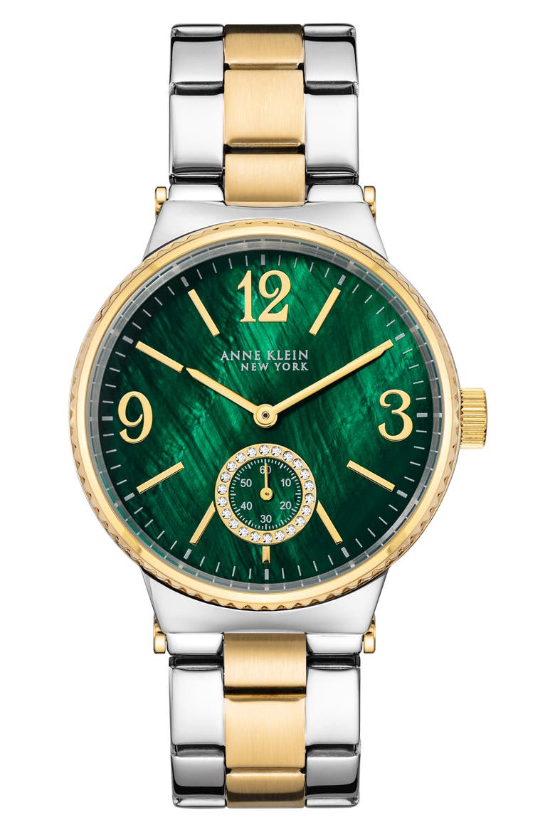 Two-Tone Mother-of-Pearl Bracelet Watch, Main, color, GREEN/TWO-TONE