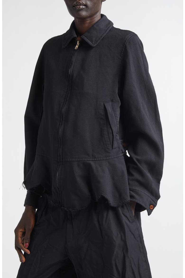 Raw Edge Gabardine Peplum Jacket, Alternate, color, BLACK
