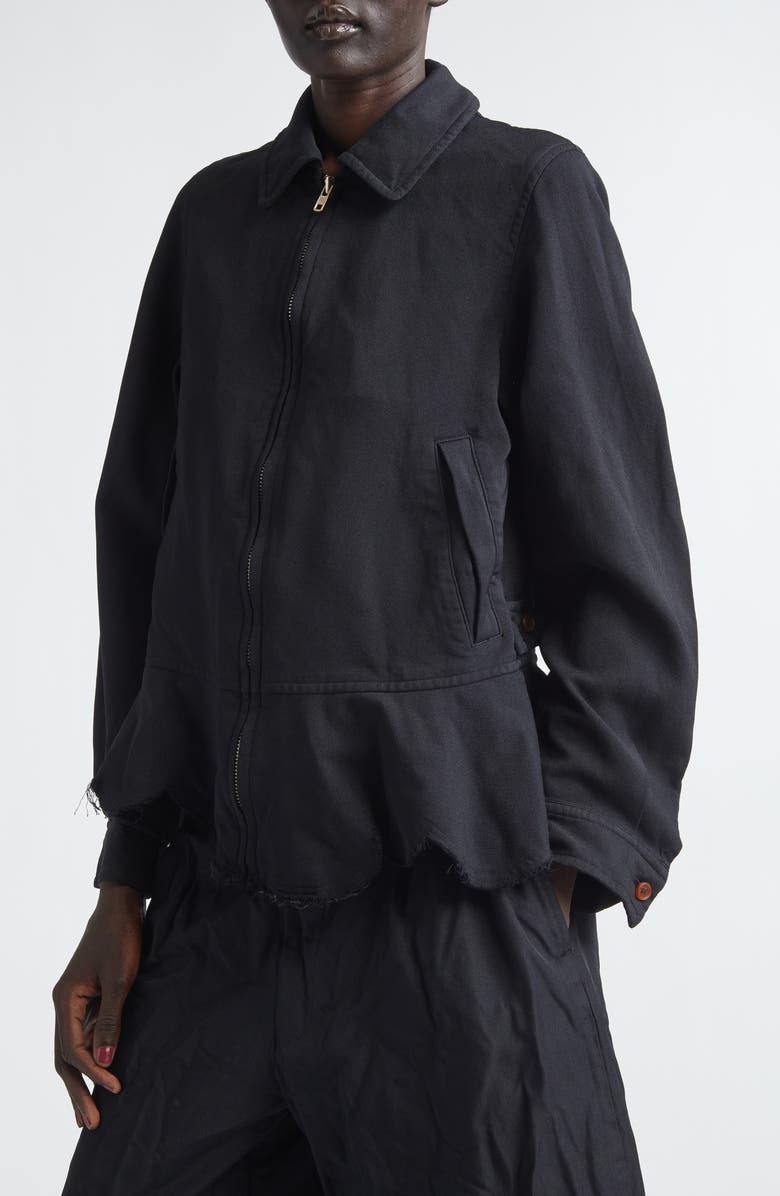 Comme des Garçons Comme des Garçons Raw Edge Gabardine Peplum Jacket, Alternate, color, Black