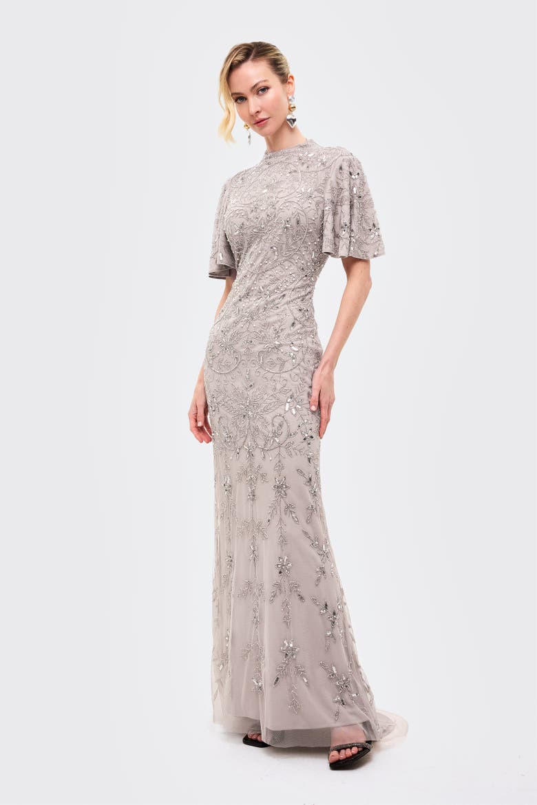 Embellished Sequins High Neck Dress, Alternate, color, GREY