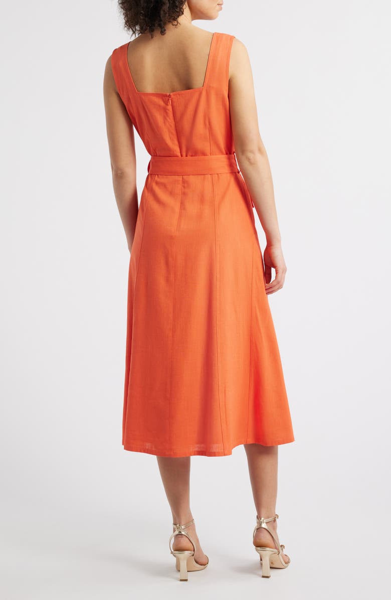 Tahari ASL Sleeveless Belted Midi Dress, Alternate, color, Clementine
