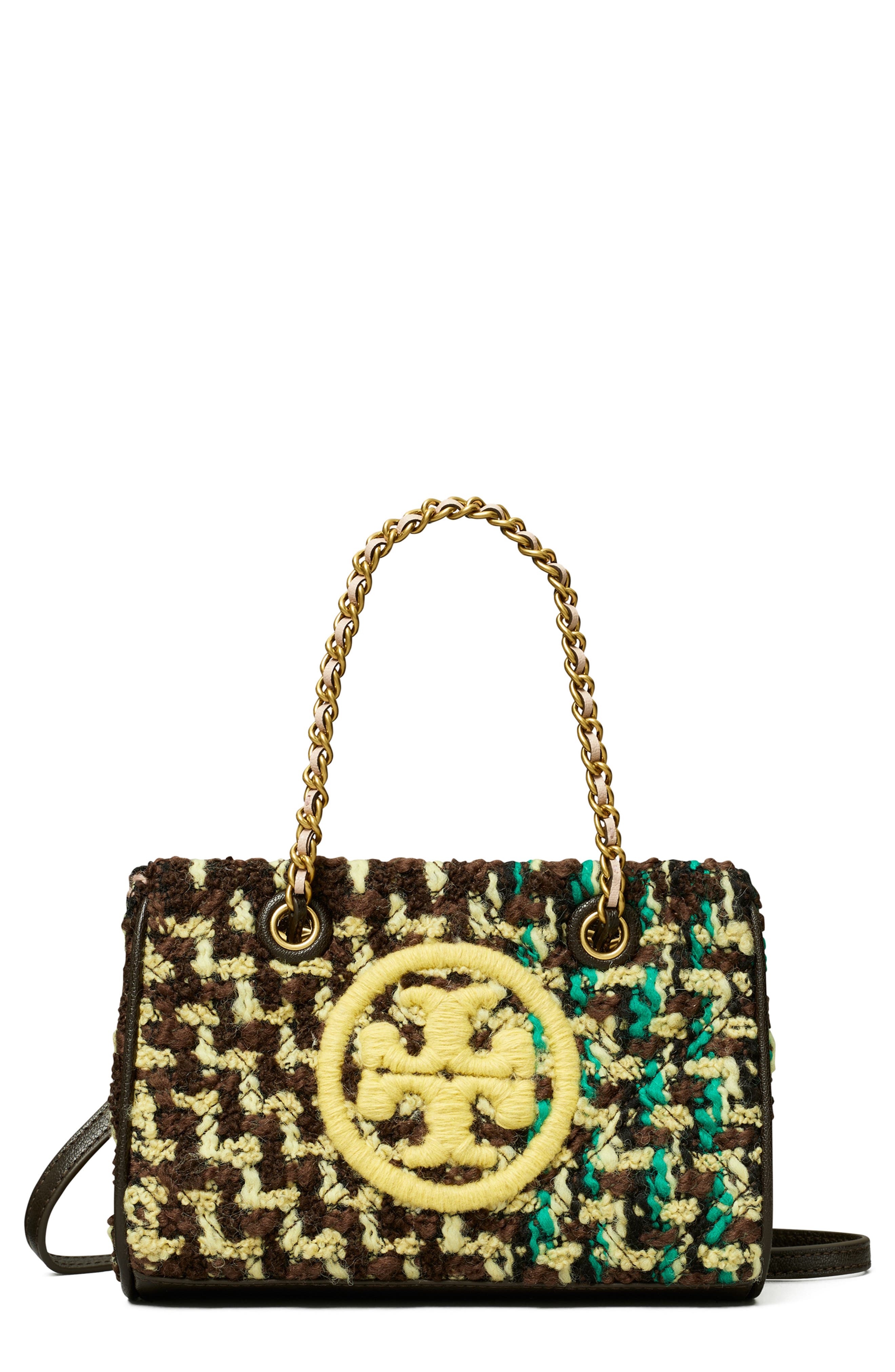 Tory Burch Mini Fleming Tweed Tote, Main, color, 