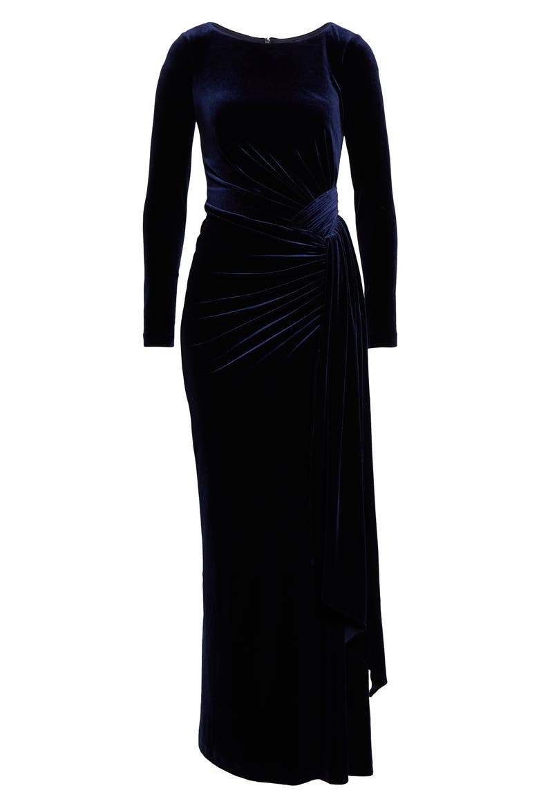 Long Sleeve Velvet Gown, Alternate, color, NAVY