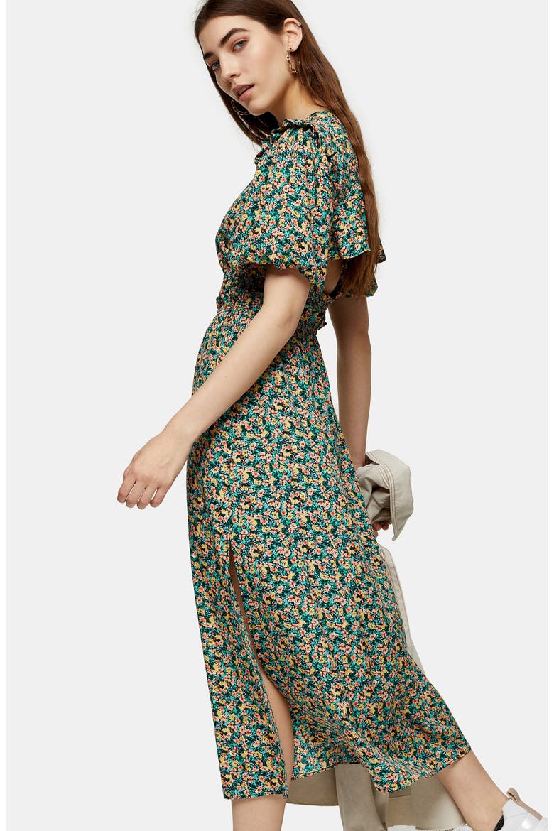 Floral Open Back Midi Dress, Alternate, color, GREEN MULTI
