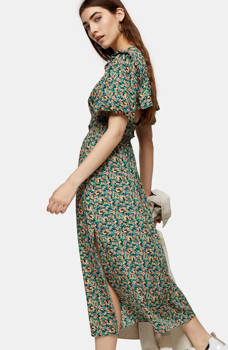 Topshop Floral Open Back Midi Dress, Alternate, color,