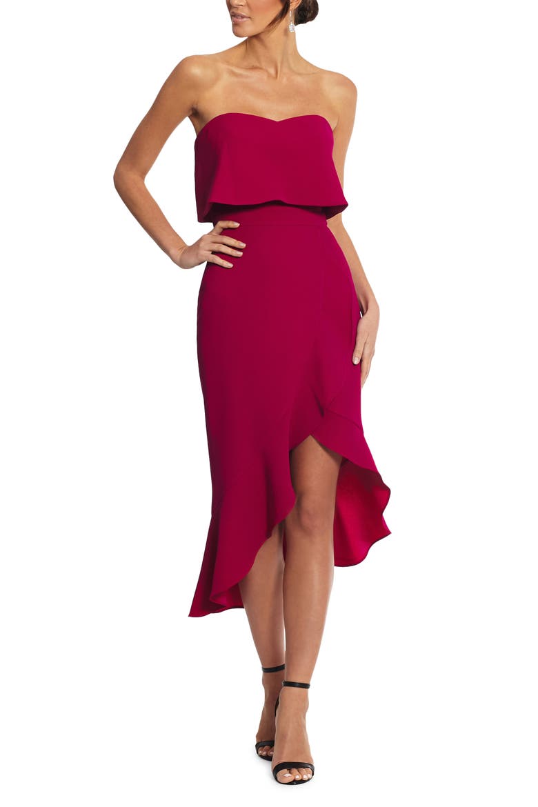 Xscape Crepe Bustier Ruffle Skirt Dress, Main, color, NEW MAGENTA