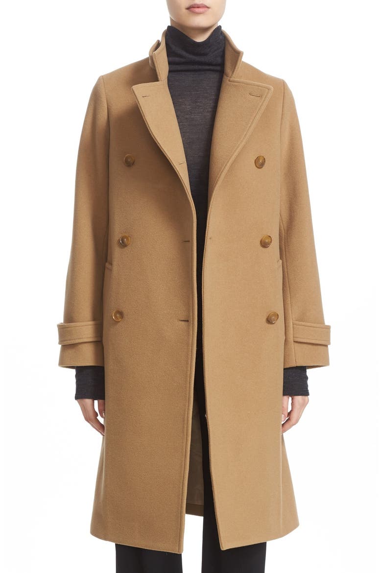 Stand Collar Wool & Cashmere Trench Coat, Main, color, CAMEL