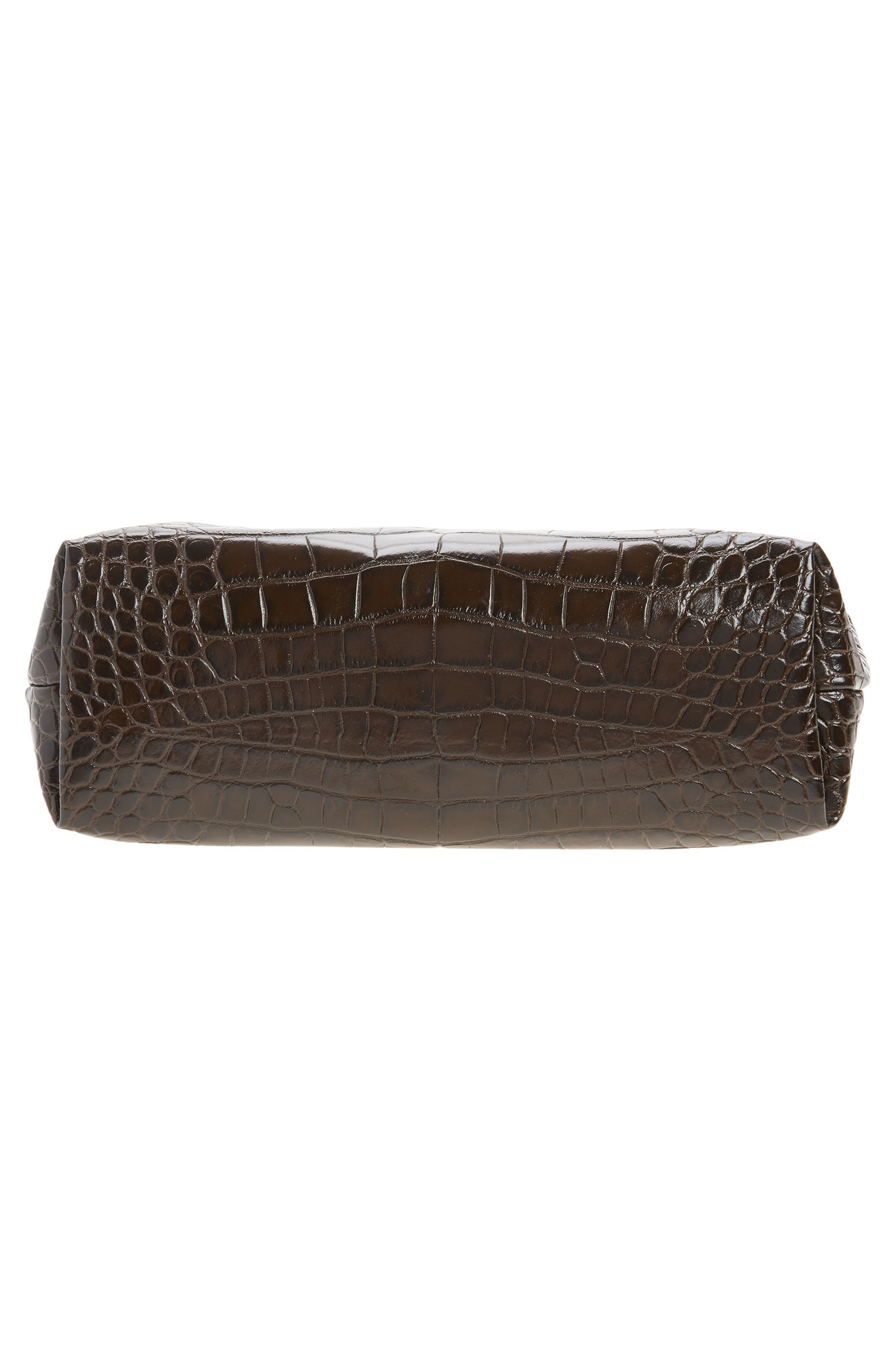 Falabella Croc Embossed Faux Leather Soft Clutch, Alternate, color, COFFEE