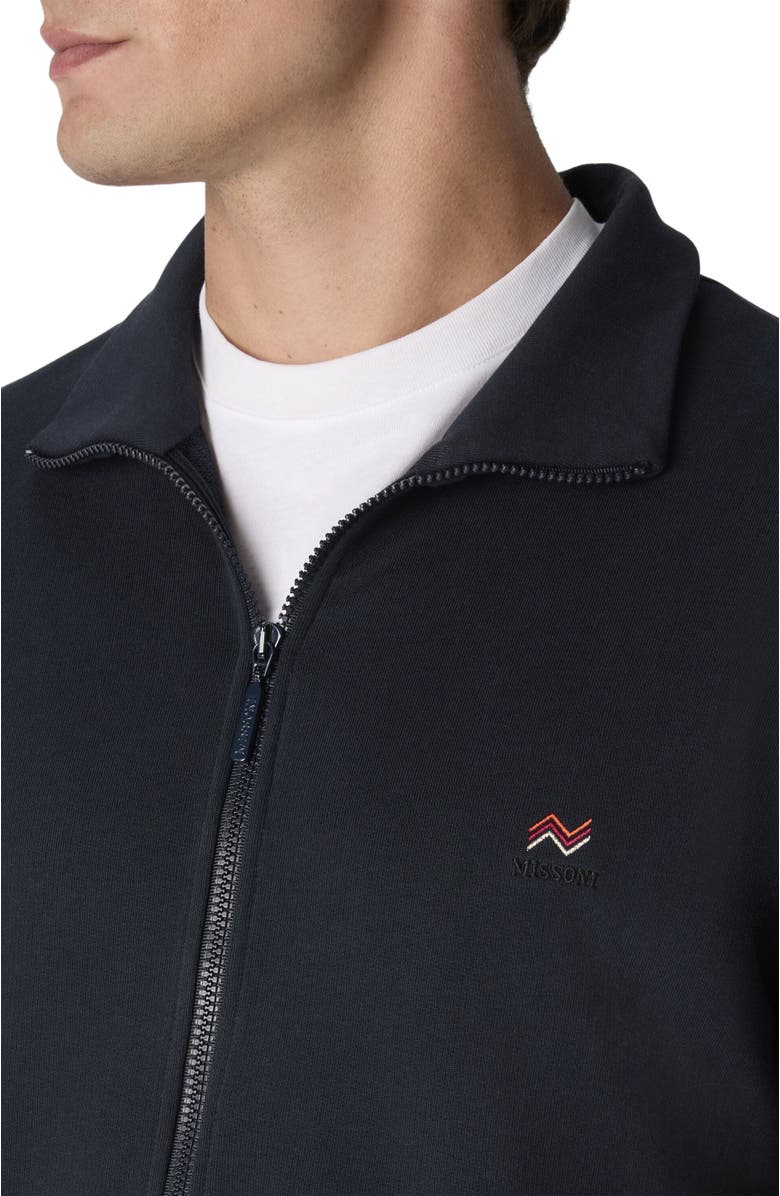 Missoni Zip-up High-neck Sweatshirt With Knit Embroidery And Logo, Alternate, color, Blue