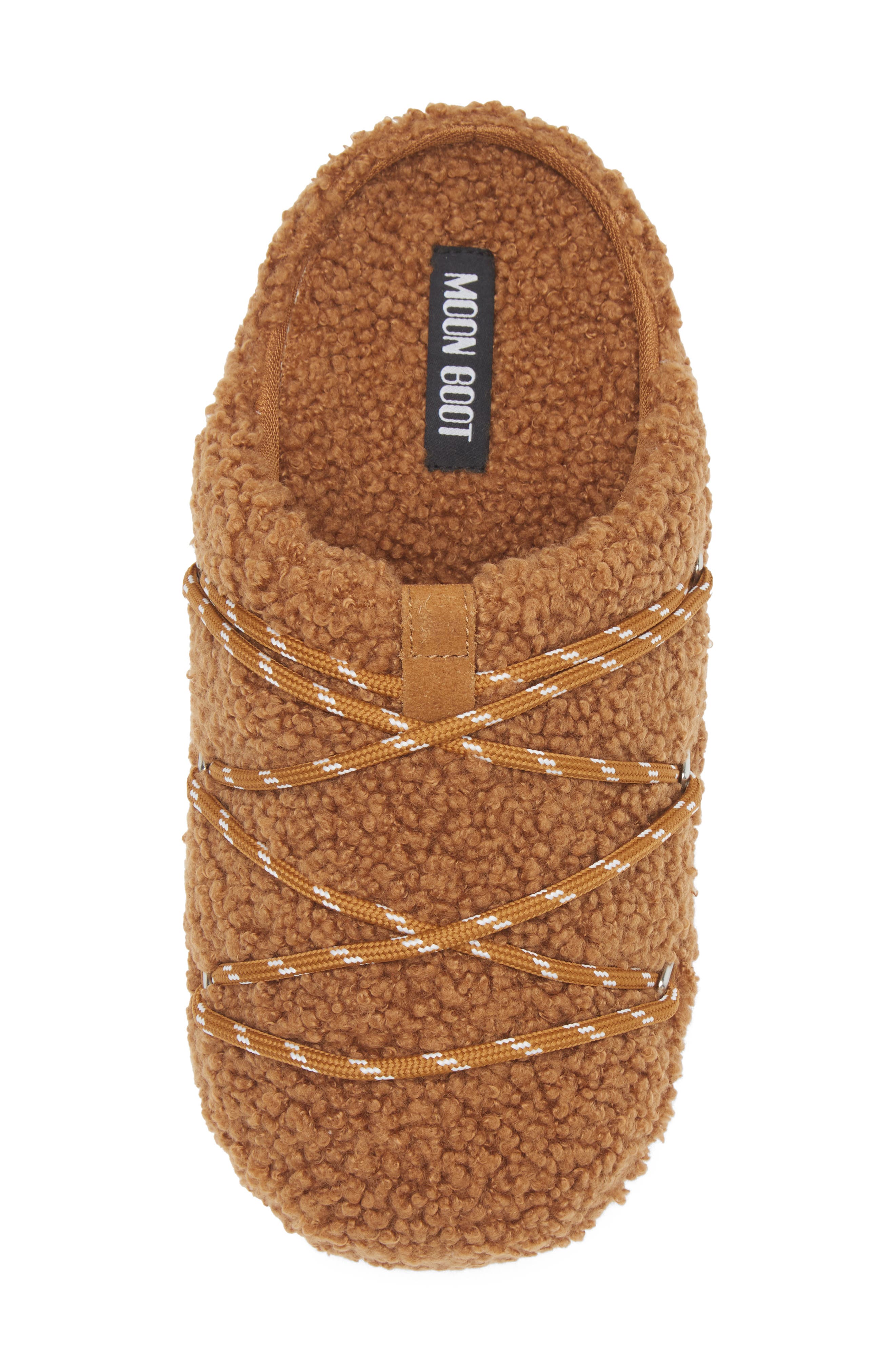 Moon Boot<sup>®</sup> Teddy Water Repellent Scuff Slipper, Alternate, color, Cognac
