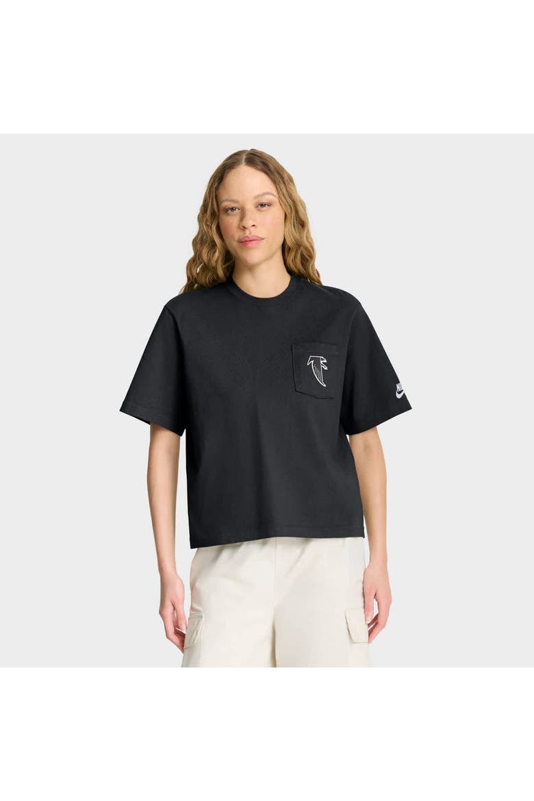 Women's Nike Black Atlanta Falcons Rewind Pocket Boxy T-Shirt, Main, color, Black