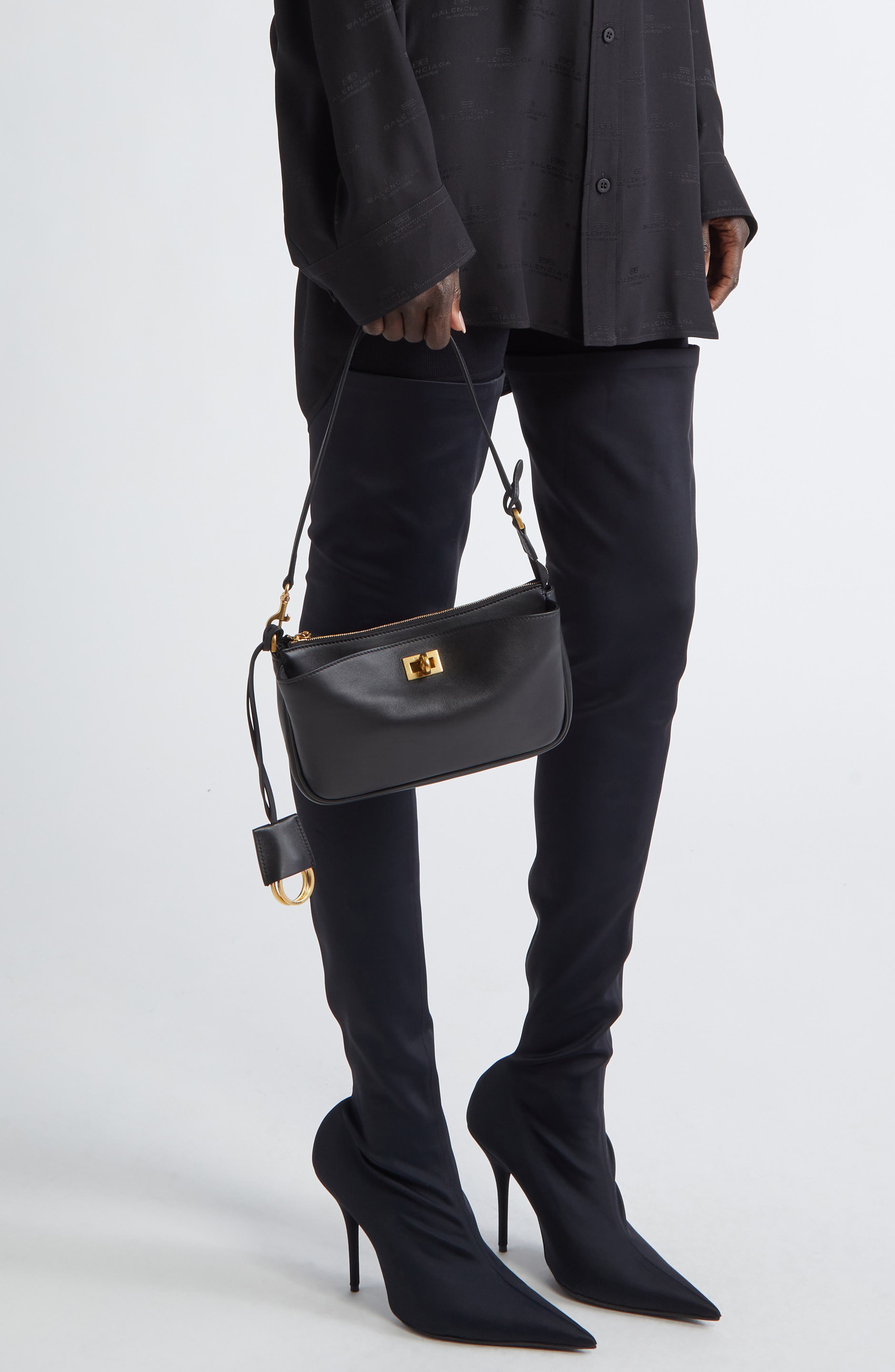 Balenciaga Mini Rodeo Leather Sling Pouchette, Alternate, color, Black