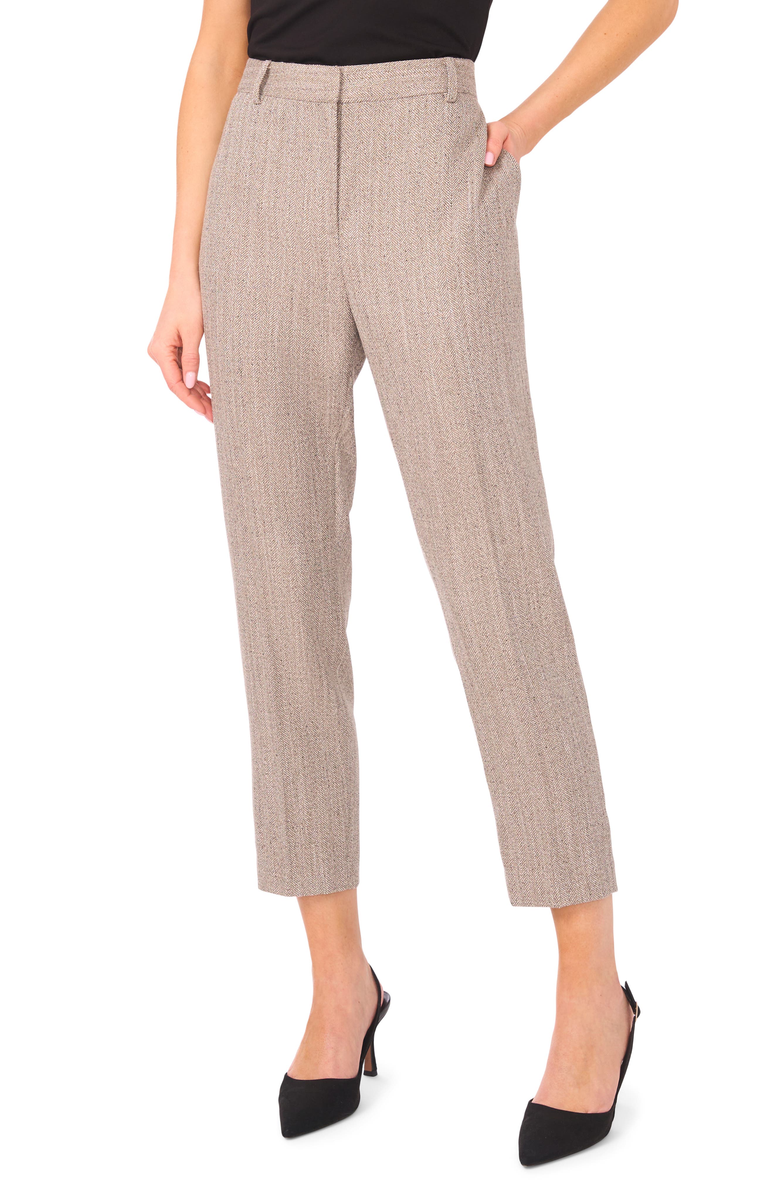 Halogen® Easy High Waist Herringbone Crop Pants