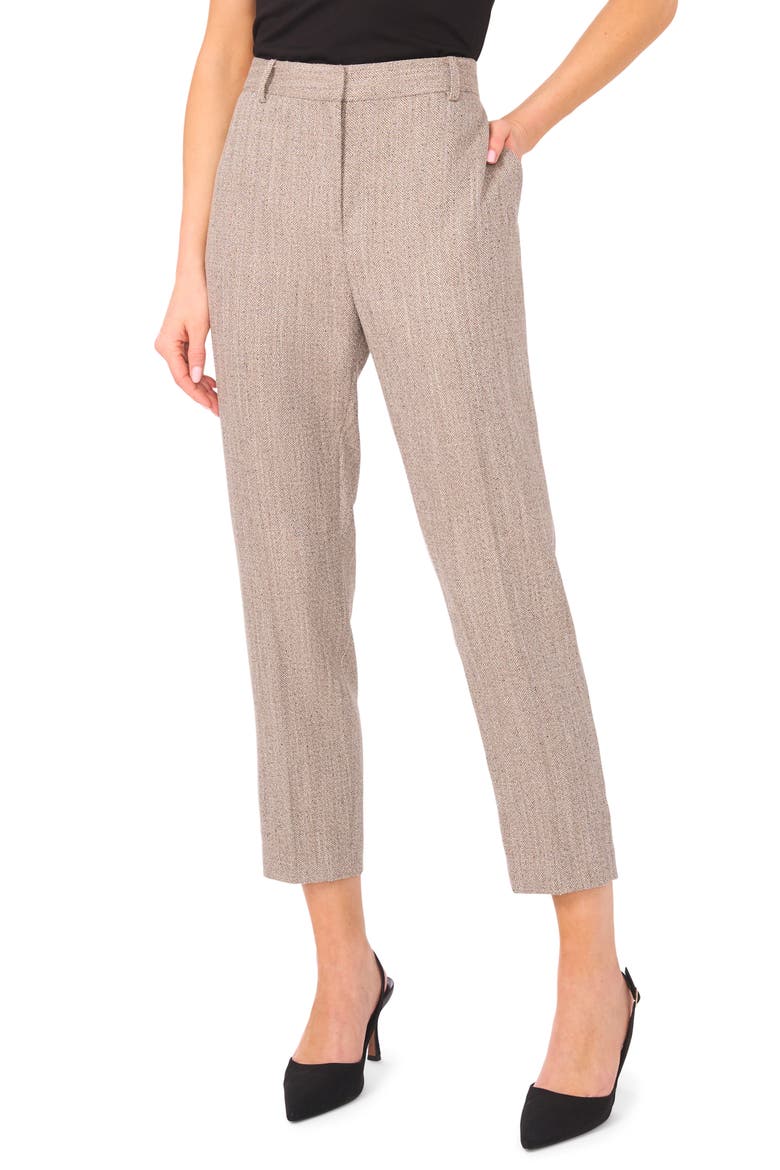 Easy High Waist Herringbone Crop Pants, Main, color, TAUPE BISQUE
