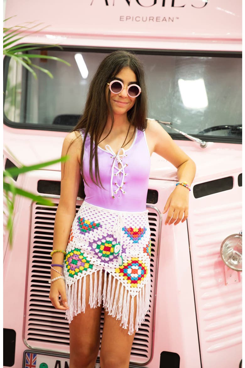 Kids' Colorful Shapes Hand-Crochet Skirt-Cover Up, Alternate, color, White