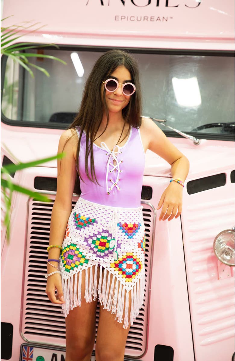 NESSI BYRD Kids' Colorful Shapes Hand-Crochet Skirt-Cover Up, Alternate, color, White