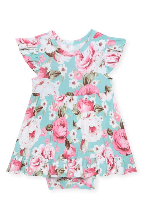Posh Peanut Ruffle Cap Sleeve Skirted Bodysuit In Blue