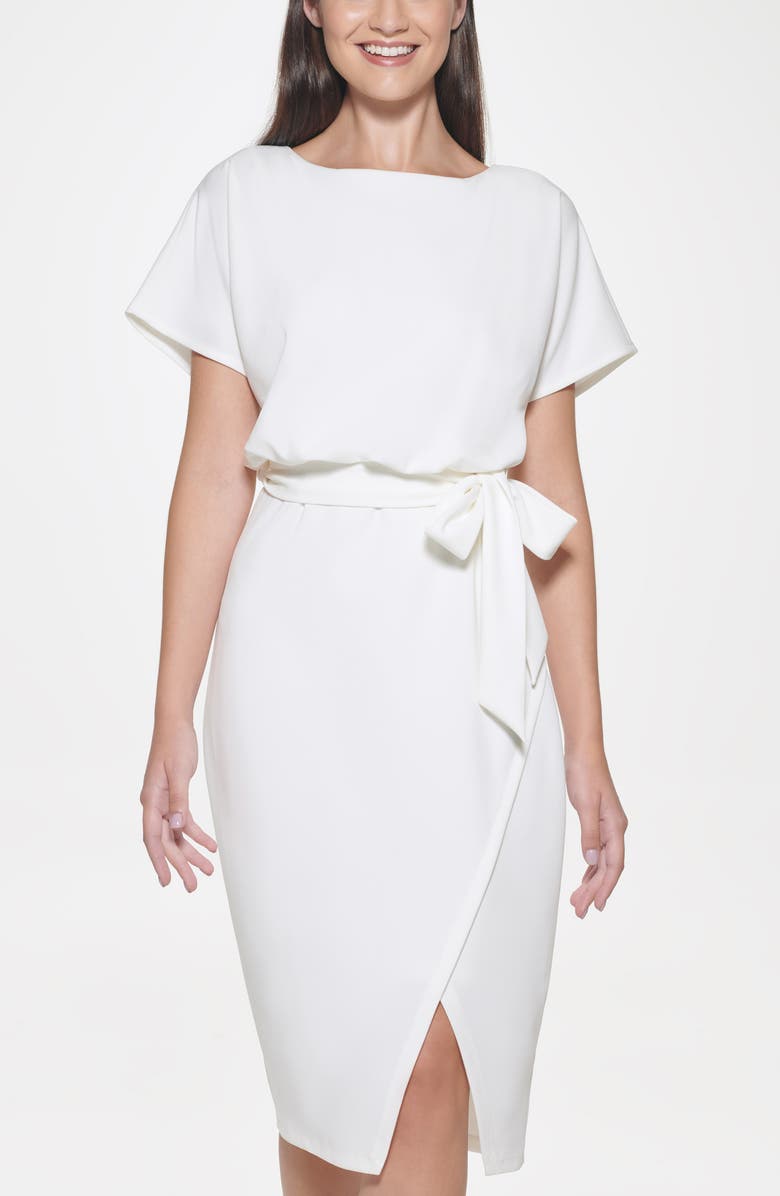 Kensie Tie Front Blouson Dress, Alternate, color, Ivory