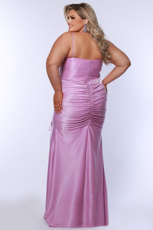 Sydney's Closet Sweetheart Neckline Ruched Slim Fitted Plus Size Gown In Periwinkle