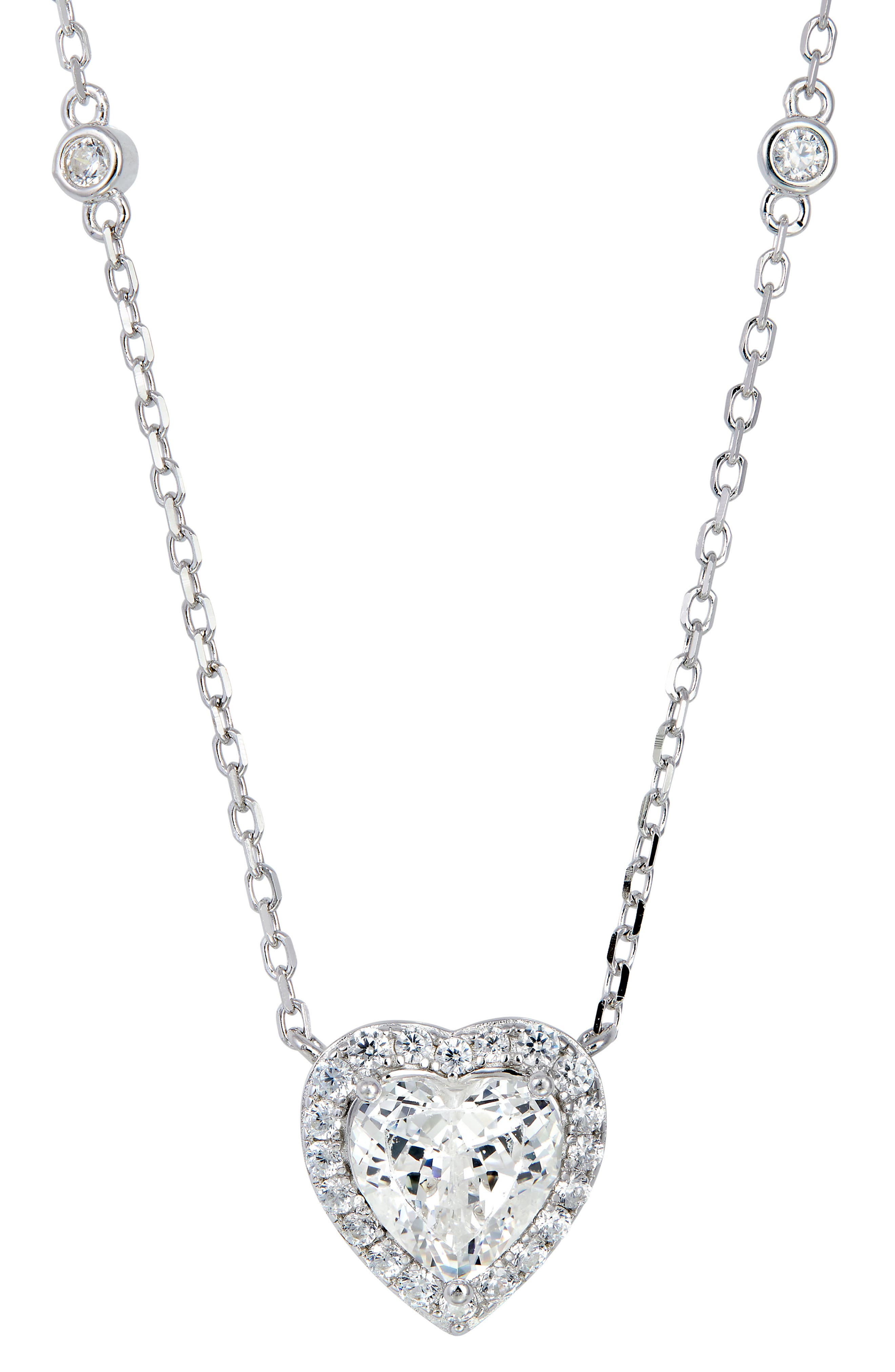 SAVVY CIE JEWELS Cubic Zirconia Heart Halo Pendant Necklace