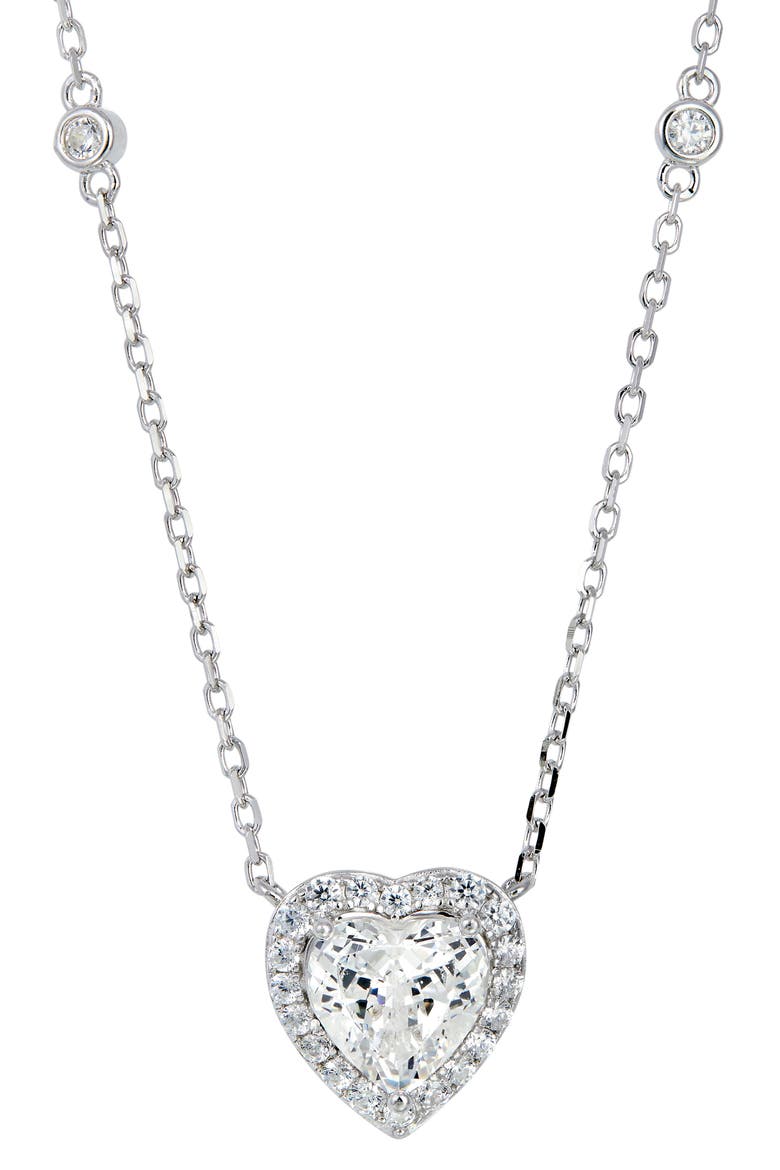 Cubic Zirconia Heart Halo Pendant Necklace, Main, color, WHITE